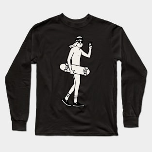 Hipster Skateboarder love - Digital Drawing - B&W Long Sleeve T-Shirt